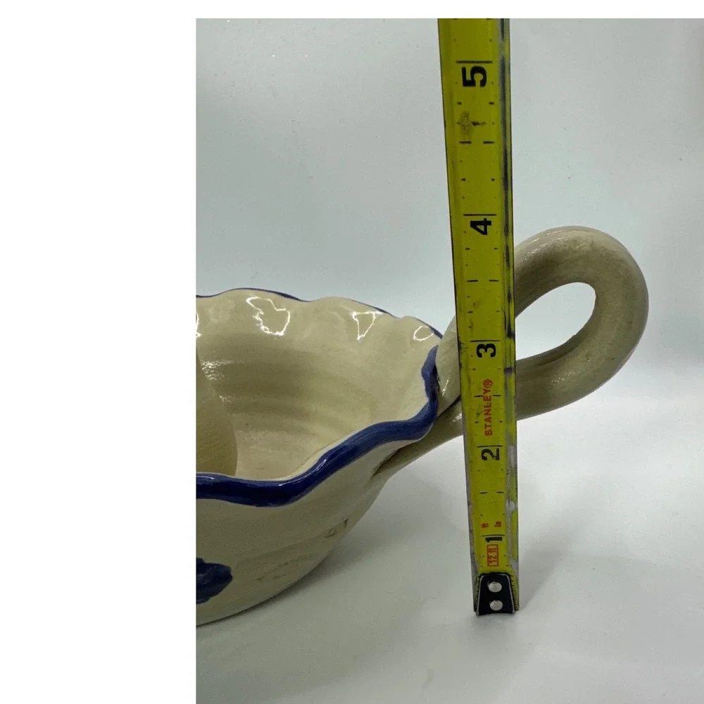 Williamsburg Pottery Salt Glaze Stoneware Chamberstick Candle Holder Blue Floral